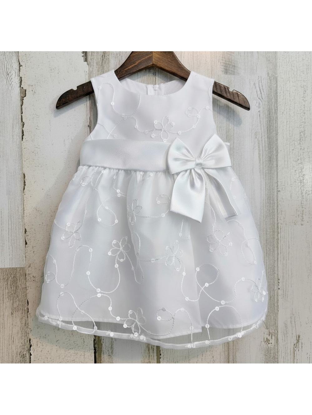 La Princess Baby Girl 6/9 Months White Satin Dress Embroidery